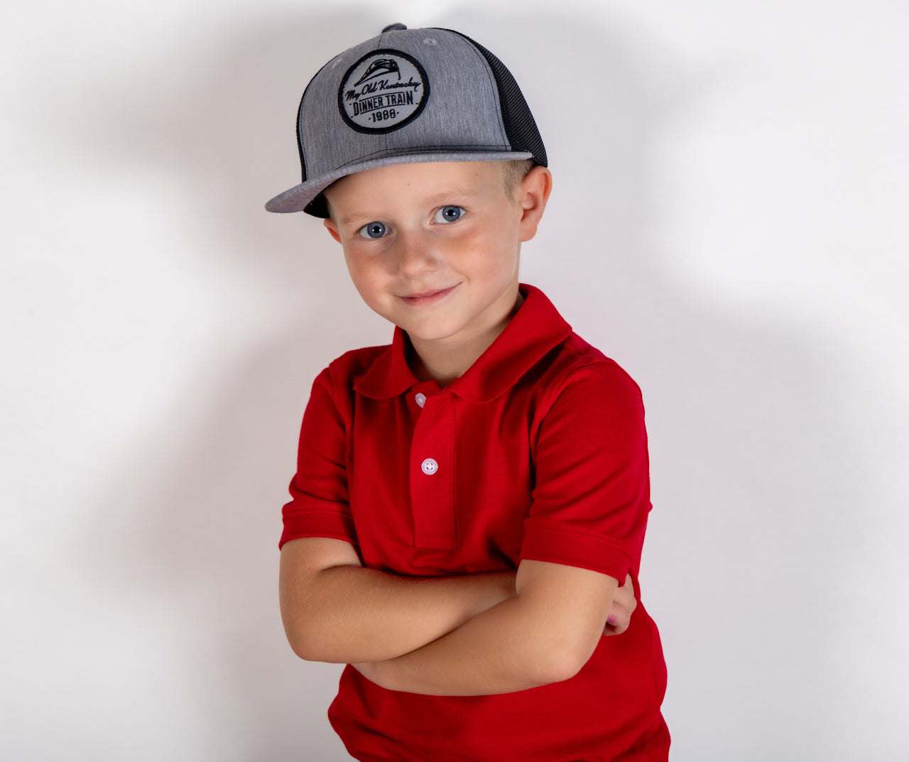 Grey Dinner Train Fabric Patch Hat