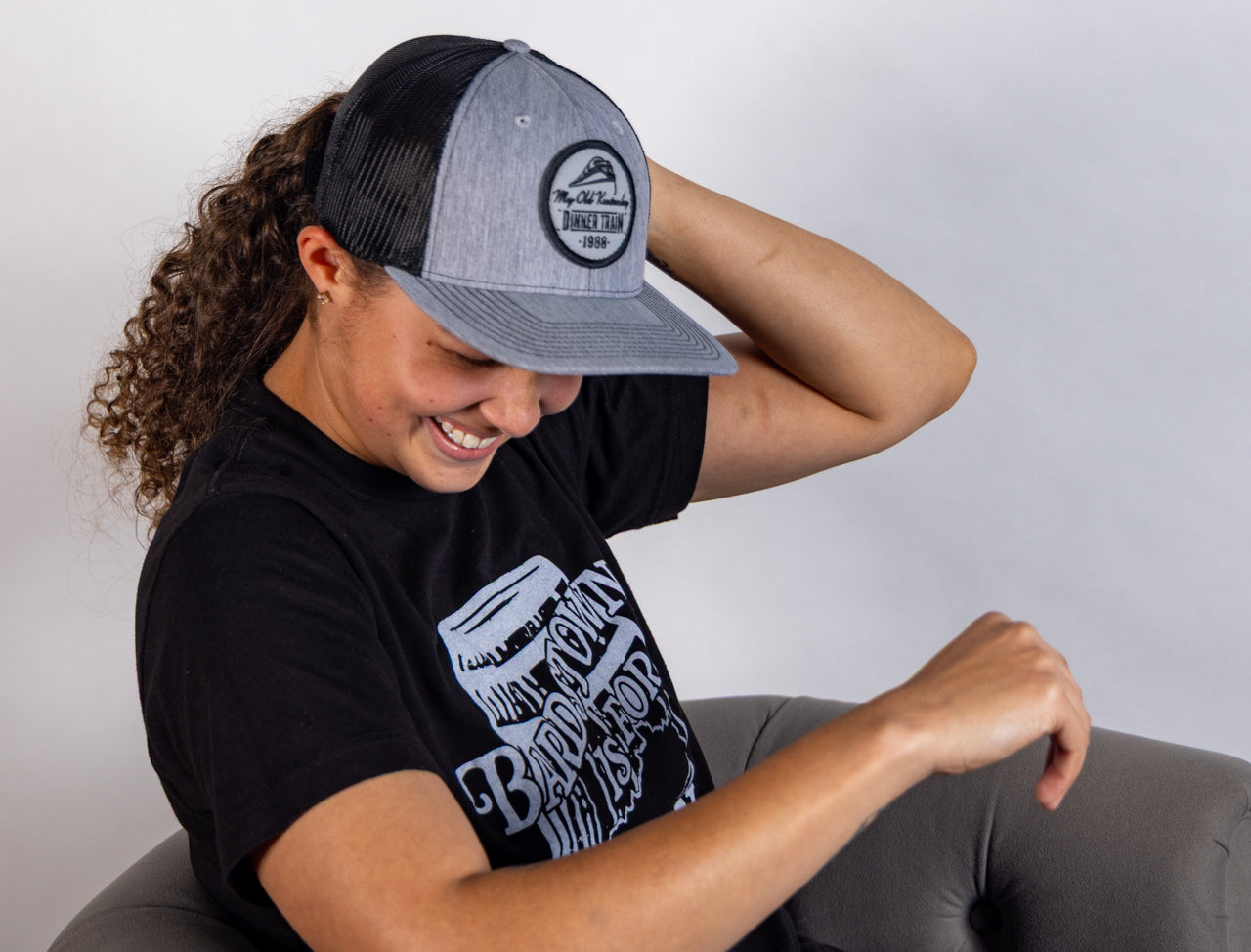 Grey Dinner Train Fabric Patch Hat