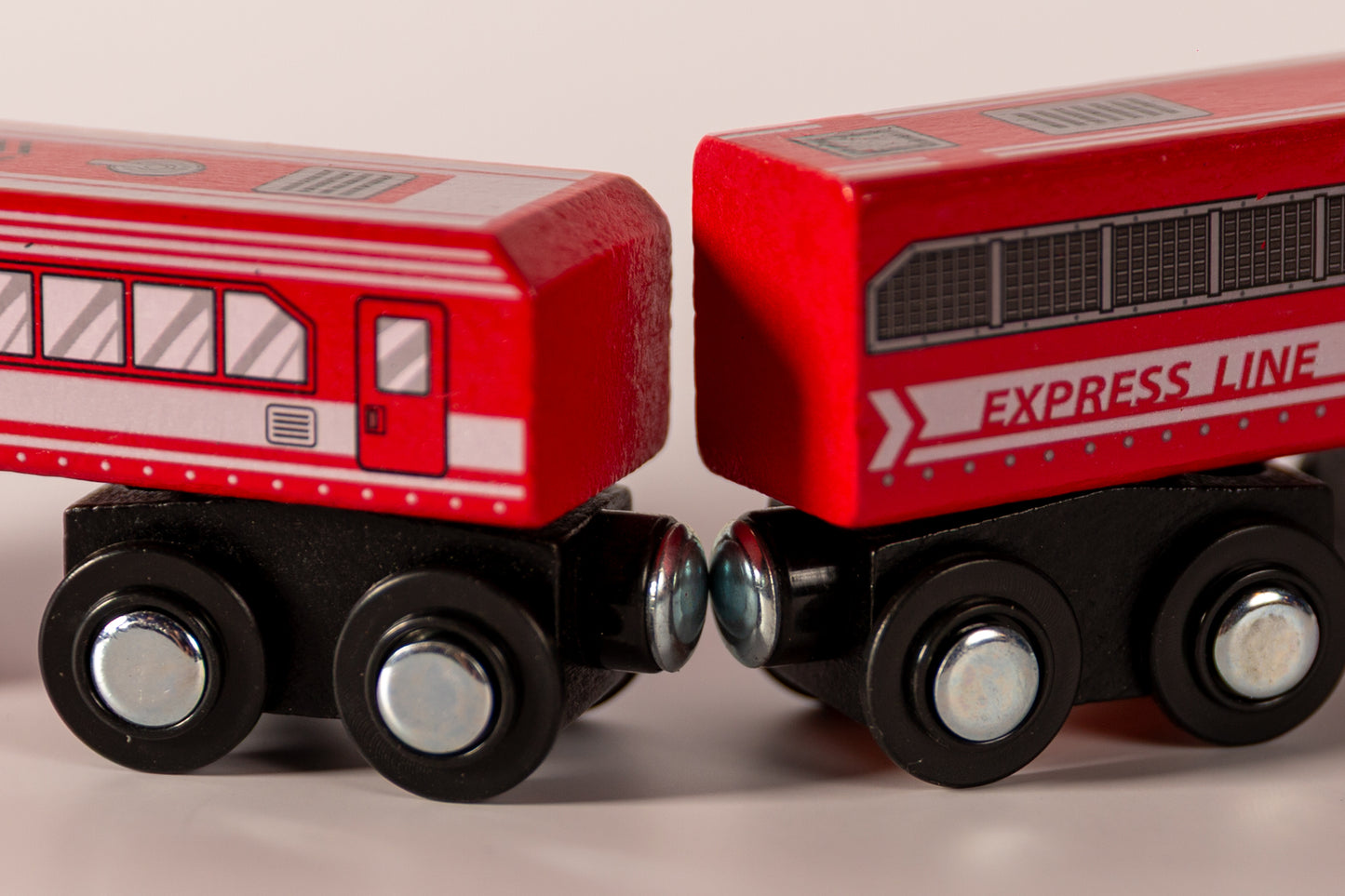 Wooden Magnetic Train Set Red Black White