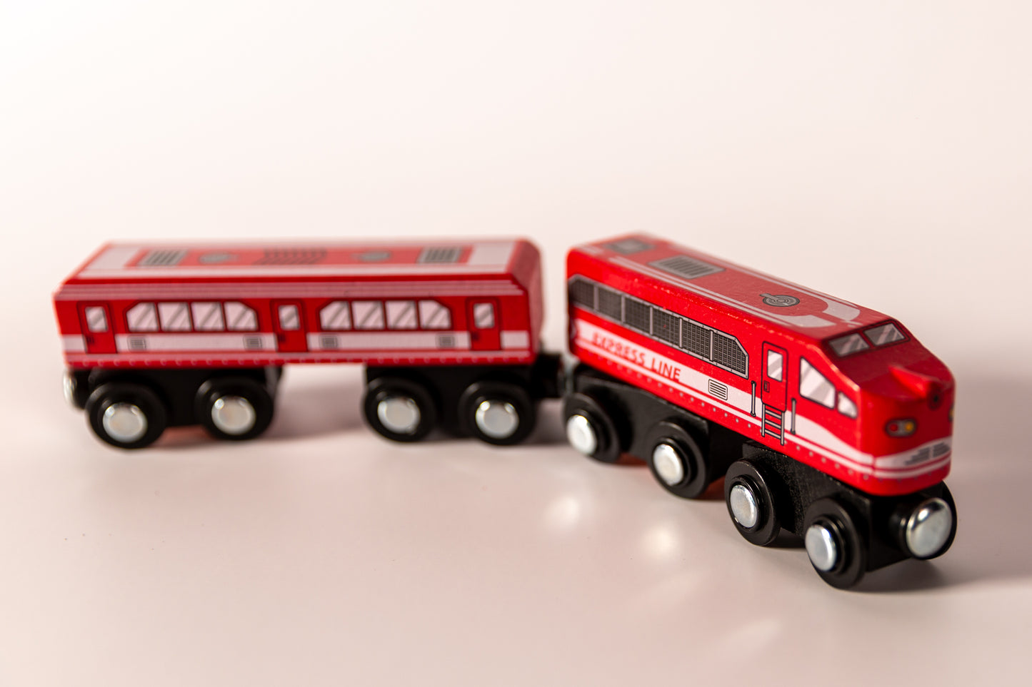 Wooden Magnetic Train Set Red Black White