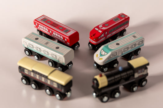 Wooden Magnetic Train Set Red Black White